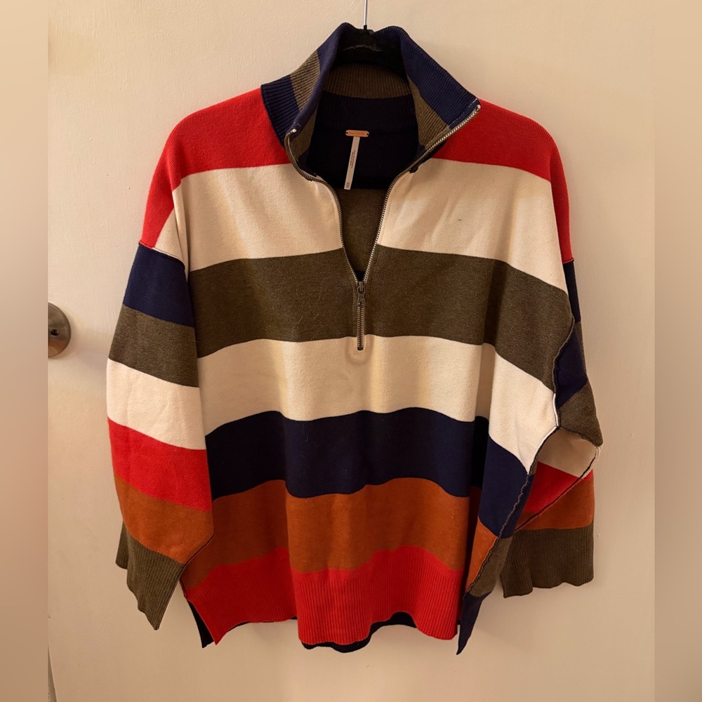 Free People Multicolor Striped Zip-Up Sweater